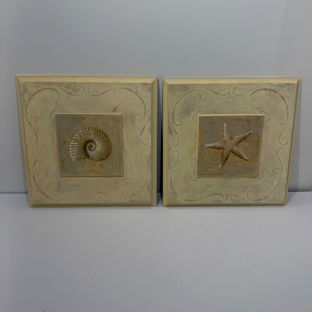 F. de Villeneuve 3D Shell Starfish Wall Art Plaques Set of 2 Cream Tan Canada